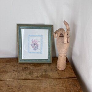 Vintage Sarah Harley Floral Print in Green & Gold Frame - 9x10 In Wall Art Décor